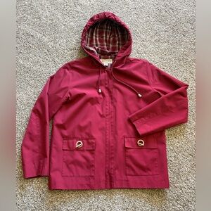 Burgundy Hooded Jacket with Plaid Lining